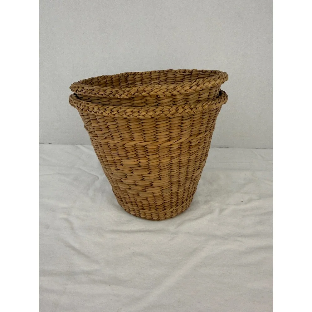 VTG Set of 2 Woven Wicker‎ Rattan Baskets Tapered Storage Planters Boho Decor